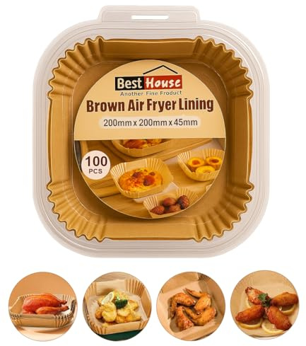BH | 7.9 Air Fryer Liners Disposable | Square | 7.9 Inch | 100 PCS | Parchment Paper | Greaseproof | Oil-Proof, Food Grade Baking Paper - Compatible with Ninja, Tefall, Russell Hobbs - by Best House