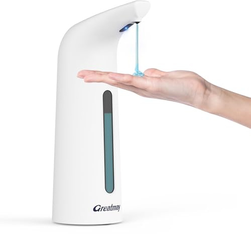 Greatmay Dispenser di sapone automatico con 4 livelli regolabili, dispenser di sapone liquido elettrico da 400 ml, disinfettante a batteria per bagno, cucina