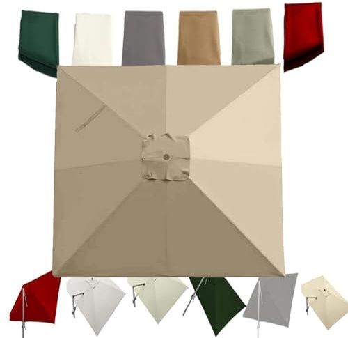 IMUNKT 3x3m Carré Toile De Rechange Pour Parasol Déporté, Auvent De Parapluie Jardin 8 Côtes, Couverture De Rechange Pour Parasol Terrasse Piscine(Khaki)
