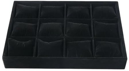 PawwJoy Plateau en velours pour bijoux et montres - 12 grilles - Organisateur de bijoux - Multifonctionnel - Anti-rayures - Pour tiroirs - 35 x 24 x 5 cm - Noir