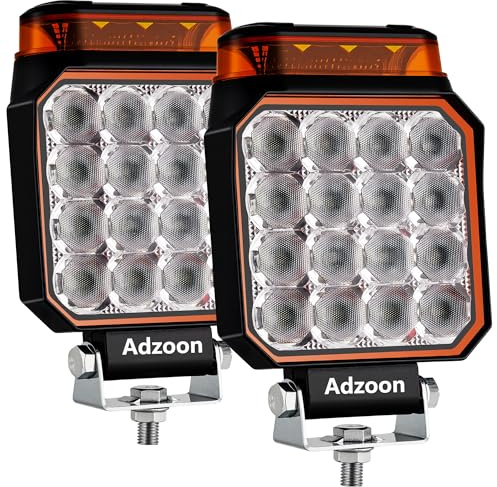 Adzoon 4 inch Strobe Lights for Trucks, Amber Warning Flashing Emergency LED Work Light for Snow Plow Construction Vehicles Cars Forklift ATV