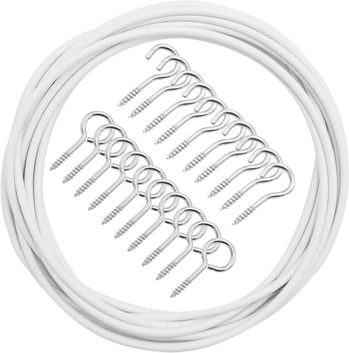 Filo per tende, 4 m, bianco, rivestito in plastica, con 10 ganci e 10 occhielli, per aste per tende, tende da doccia