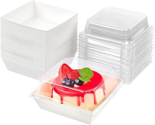 Yitobici Kuchenschachtel,kuchenbox pappe,Bietet Platz für Kuchen, Macarons und Kekse,Muffin,Geeignet für Geburtstage, Partys,50 Stück mit transparenter Hülle weiß kuchenbox