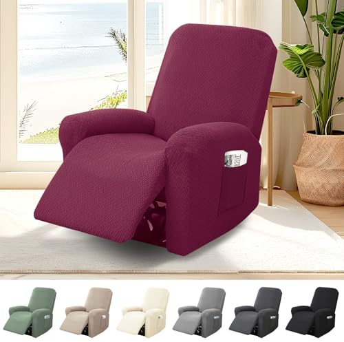 Bocguy 1-Sitzer Sessel Überzug, Sesselbezuge Stretch mit Taschen, 4-Teilig All-Inclusive Streifen-Jacquard Sesselschoner für Fernsehsessel Relaxsessel Sesselhusse