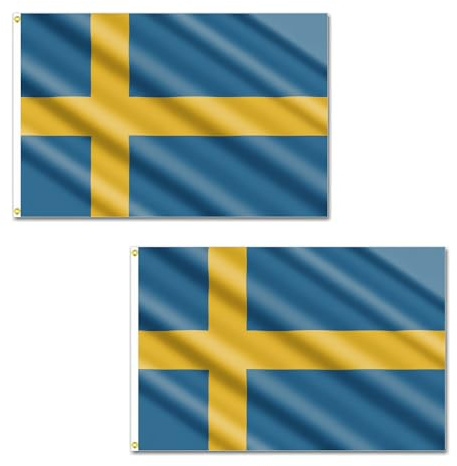 2 bandiere della Svezia, 1,5 x 0,9 m, con occhielli in ottone, bandiera svedese in poliestere, per feste Eurovision, partite di calcio, casa e giardino