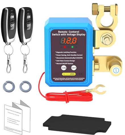 12V Batterieschalter mit Fernbedienung, 12V 240A Batterieschutzschalter mit 2 Fernbedienungen Kill Switch Diebstahlsicherung für Motorrad Auto Wohnmobil Boot Yacht Wohnwagen
