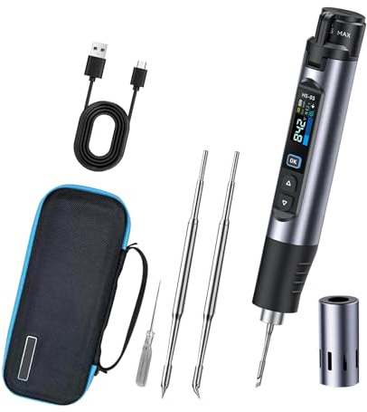 Set di Saldatore HS-03 Senza Fili, Set di Saldatore Ricaricabile a 5 Velocità con Temperatura Controllata, Pre-Impostato 7S, 250℃-450℃, Batteria da 2600mAh con 3 Punte di Saldatura per Riparazioni di