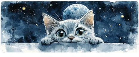 Large Mouse Mat, 30x60cmx3mm, Gaming Mouse Pad, Rubber Base, Stitched Edges, Water Resistant Easy Clean, For All Types, Extend Desktop Protection, Office Men's Gifts, Cat Planet D1YY-859