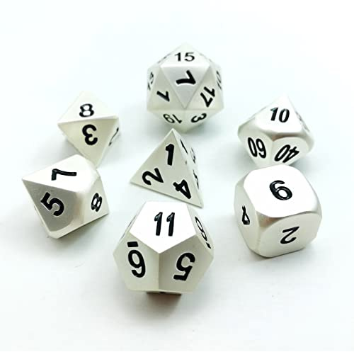 Bescon RPG metall tärningar uppsättning av 7 matt pärla silver effekt solid metall polyhedral RPG rollspel spel tärning 7 st