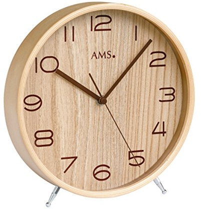 AMS 5118 Tischuhr Rund Beiges Holzgehäuse mit Funkuhrwerk 22 x 22 x 4 cm
