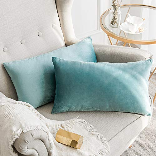 MIULEE Terciopelo Funda de Cojine Funda de Almohada del Sofá Throw Cojín Decoración Almohada Caso de la Cubierta Decorativo para Sala de Estar 30x 50cm 2 Pieza Agua Verde