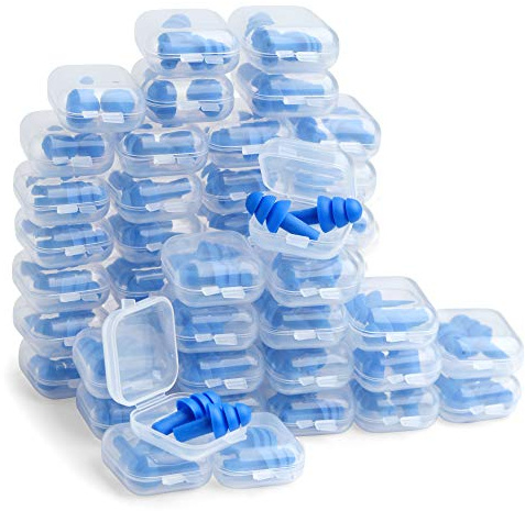 50 Pair Silicone Ear Plugs in Plastic Cases Soft Reusable Comfortable in Bulk Hearing Protection Water Earplugs Shower Diving Surfing Waterproof Sports Reusable Ear Plugs for Swimming Adults