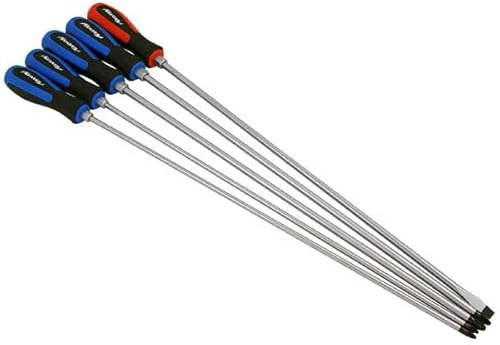 Neilsen CT4033 5pc Pound Thru Screwdriver Set - Sized: Phillips - PH2,PH3, Pozi - PZ2, PZ3 | Slotted 8mm x 450mm Long | Hexagonal Bolsters | Rubber Sure Grip Handles | Magnetised