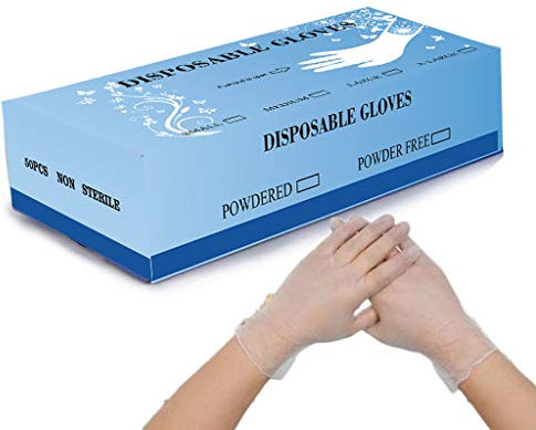 QGPWHLS Guantes de Vinilo Desechables: sin Polvo, Transparentes, sin látex y sin alergias, plástico, Trabajo, Servicio de Alimentos, Limpieza, Paquete de 100,L