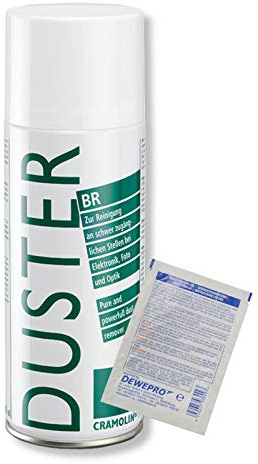 DUSTER BR 200ml Spraydose - Druckluftspray - zur Staubentfernung an schwer zugänglichen Stellen - ITW Cramolin - 1471411 - inkl. 1 St. DEWEPRO® SingleScrubs