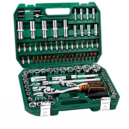 GJX Werkzeugkoffer Sockel mit Ratsche Sätze Wrench Set Mechanik Tool Set Kit 1/2 1/4 Lange Buchse/Buchse kurz Inbusschlüssel 1/4 1/2 Ratschenschlüssel Zündkerzenstecker for Auto Reparatur & Haushalt