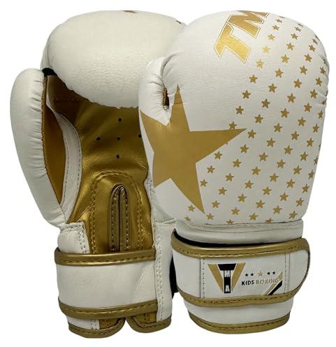 TMA Junior Kids Boxing Gloves Best for Kickboxing, Martial Arts, MMA, Muay Thai 2-oz (White)