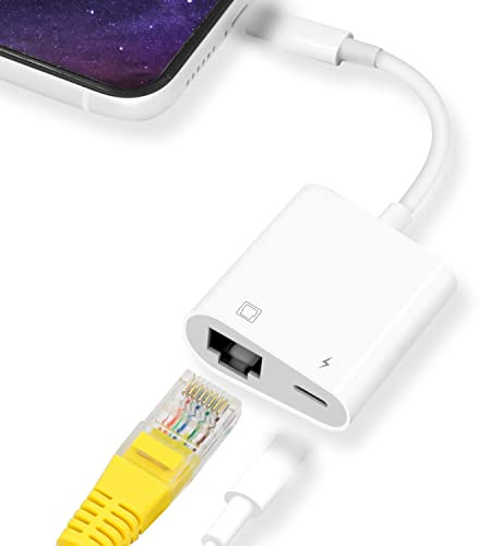 2-i-1 Light-ning till RJ45 Ethernet-adapter, KozyOne 10 Mbps/100 Mbps RJ45 Ethernet-adapter med laddningsport, kompatibel med iPhone/iPad/iPod, snabb och stabil för onlinespel och videovisning