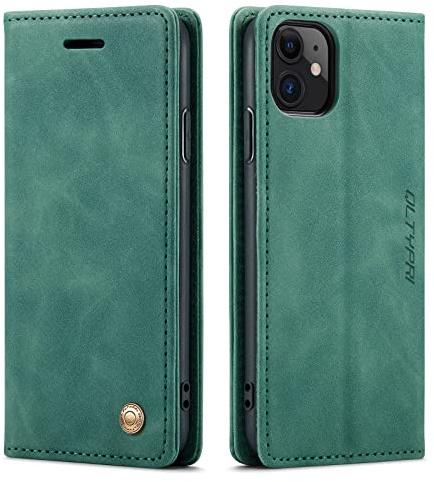 QLTYPRI Hülle für iPhone 11 Pro 5,8 Zoll, Leder Klapphülle, Grün | Vintage PU Leder Hülle, Handyhülle mit 2 Kartenfächer, Standfunktion, Weicher TPU-Rahmen, Stoßfeste Flip Wallet Case