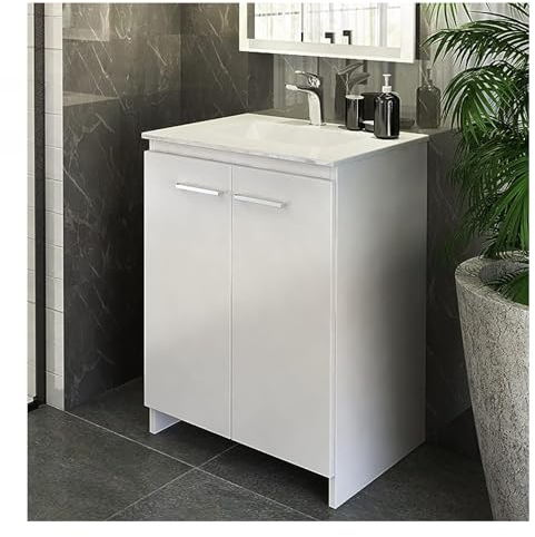 paplinskimoebel - Lavabo con Mueble bajo - 60 x 87 x 46 cm - Lavabo con Mueble bajo en Blanco - Lavabo con Mueble bajo para baño - Mueble de baño con Dos Puertas