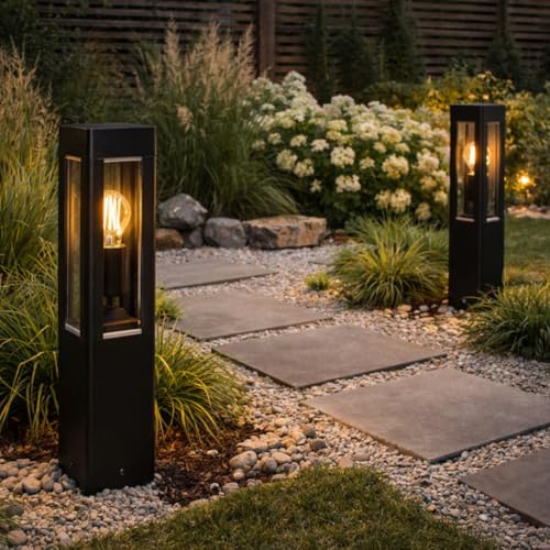 Lumiled Außenleuchte Pollerleuchte Außenstehleuchte Stehlampe Wegeleuchte Gartenleuchte Wegelampe stehend 50 cm IP44 Schwarz rechteckig spritzwasserdicht Aluminium E27 Fassung max 13W