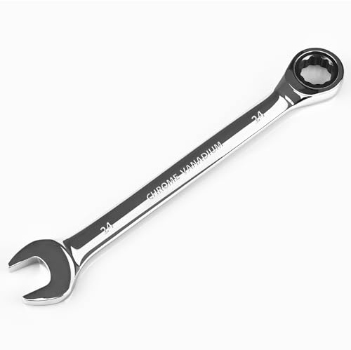 Egofine 24mm Ratschenkombinationsschlüssel, metrisch, industrielle Qualität, Getriebeschlüssel mit 12-Punkt-Design, 72-Zahn-Ratsche, Chrom-Vanadium-Stahl