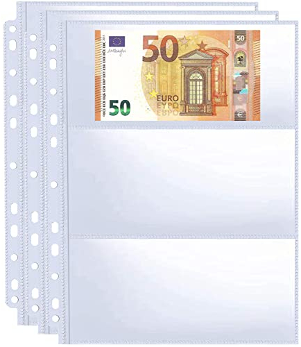 30er-Pack 180 Taschen 11-Loch Banknoten-Hüllen, Nachfüllseite für Bargeldsammelalben, Doppelseitige Währungsblätter mit 3 Taschen zum Sammeln von Euro, Papiergeld, Fremdwährungen und Coupons