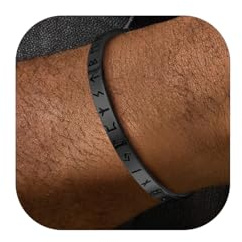 FaithHeart Pulsera Vikinga Hombre Brazalete Runas Acero Inoxidable 316L Pulsera Negra Nórdica Amuleto Regalo Cumpleaños Aniversarios Reyes