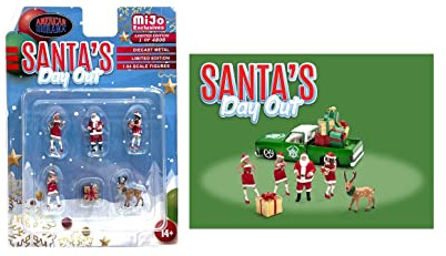 American Diorama Santa's Day Out 1:64 Metallfiguren Set AD-76508 (4 Figuren + 1 Rentier + 1 Geschenkbox)