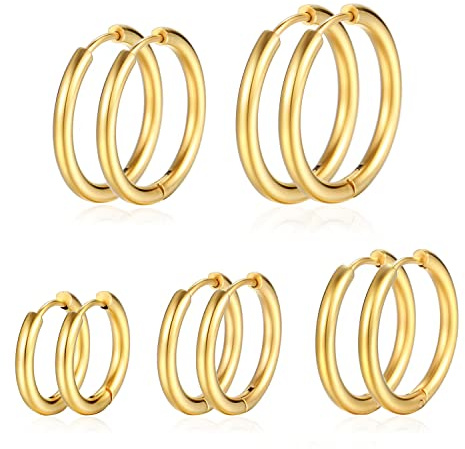 PICKBEAU Golden Hoop Earrings Set for Women, 14K Golden Plated Hypoallergenic Thin Small Golden Earrings Set Cartilage Helix Huggie Hoop Pack for Women Men Different Size