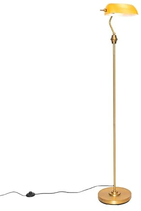Qazqa - Klassisch I Antik Klassische Banker Stehleuchte I Stehlampe I Standleuchte I Lampe I Leuchte Bronze mit gelbem Glas - Banker I Wohnzimmer I Schlafzimmer I Bankerleuchte - Stahl Länglich - LED