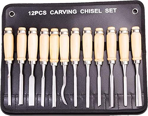 OITTo Set di scalpelli per Legno, sgorbie Professionali per carpenteria, scalpello a Mano con Manici in Legno e Custodia, Set da 12 Pezzi