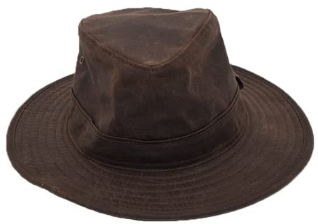 Romneys Wachshut Landlord | Regenhut mit breiter Krempe | Wasserdicht Dank gewachster Baumwolle (as3, Numeric, Numeric_56, Braun)