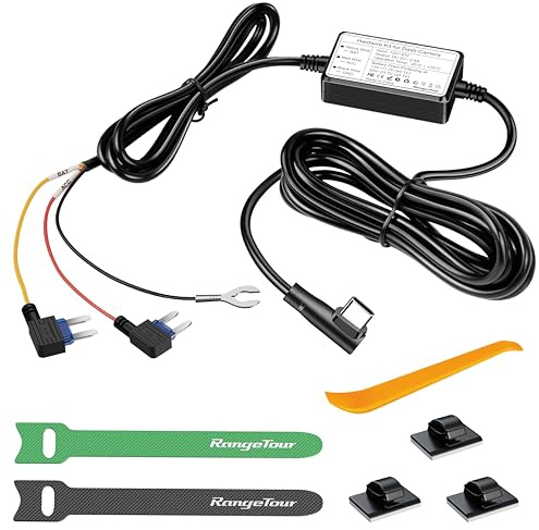 Range Tour Dash Cam Hardwire Kit, 4m/13.12ft USB-C Cordon d'alimentation pour Chargeur de caméra de Tableau de Bord de Voiture 12V-24V à 5V, 3 noyaux, ACS Mini Type
