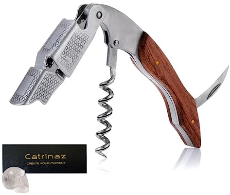 Catrinaz® - Premium waiter's knife in rosewood - Luxury wine opener - corkscrew - Bottle opener - Stainless steel/WOOD - Giftbox with white quartz skull - Unique gift