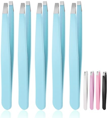 Tanstic 12Pcs Eyebrow Tweezers Set, Stainless Steel Slant Tweezer Precision Splinter Tweezers Hair Removal Tweezers for Men and Women Facial Hair Ingrown Removal (Blue)