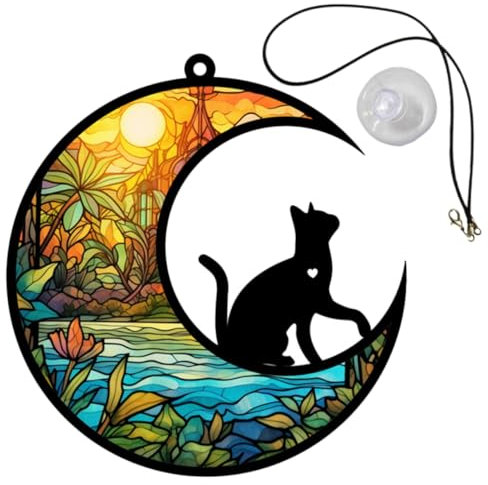 Cabilock Katzenmond Fensterbehang Hängendes Mondkatzen Ornament Dekorative Katzen Wanddeko Für Garten Zuhause Stilvolle Fensterdekoration Aus Kunststoff Für Katzenliebhaber