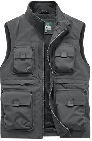 OlyljpinZ Chaleco de Pesca con múltiples bolsillos para Hombres Ligero Chaleco Sin Mangas de Secado Rápido Transpirable Aire Libre Chaleco de Trabajo Casual Chaqueta para Viajes Fotografía Caza