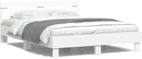 LAPOOH Bettgestell mit Kopfteil Beleuchtung Weiß 140x190 cm, Bett, Bed Frame, Familienbett, Bettrahmen, Bett Gestell, Bett Rahmengestell, Schlafzimmer Bett - 3207560