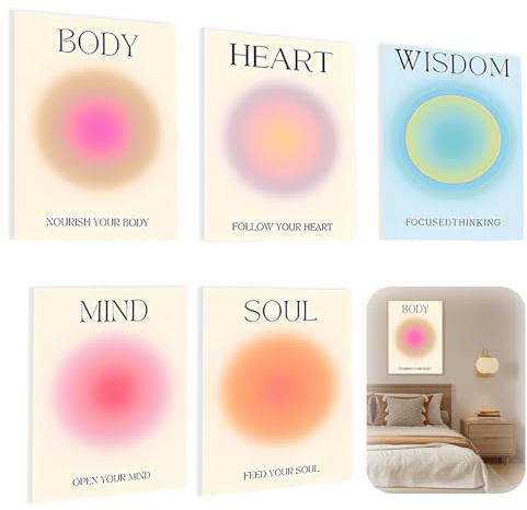 KHDULQ Aura Poster Set 5 Stück Positive Aura Poster 20 * 30cm Aesthetic Bilder Im Lieferumfang sind 20 Stück Klebepunkte enthalten Zimmer Deko Set & Kunstdrucke Seele Wandbilder