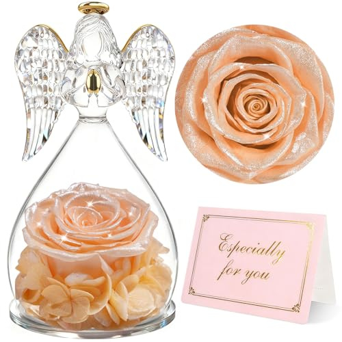 Yamonic Ewige Rose Engel Geschenke für Frauen,Ewige Rose im Glas Geburtstagsgeschenk für Frauen, Engel Figur Geschenke für Mama,Schutzengel Geschenk Weihnachten, Oma Geschenk, Muttertagsgeschenke