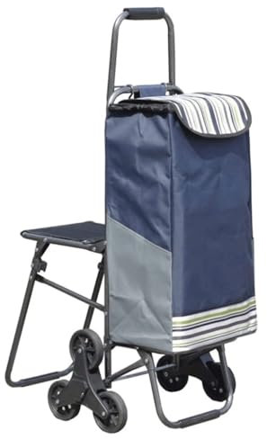 ASHSDI Klappbarer Einkaufswagen Faltbarer Einkaufstrolley Mit Sitz, Robuster Treppensteiger-Einkaufswagen Auf Rädern Für Lebensmittel, Wäsche, Reise-Treppenwagen Camping, Reisen & Alltag(A)