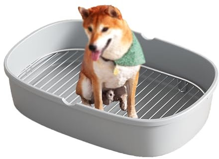 SJJALAKAJA Hundetoilette Für Kleine Hunde Geteiltes Design Mit 304-Edelstahl-Gitterrahmen Pp-Material Leicht Zu Reinigen Tragbare Flache Hundetoilette Trainingstablett Für Drinnen Und Draußen(Gray)
