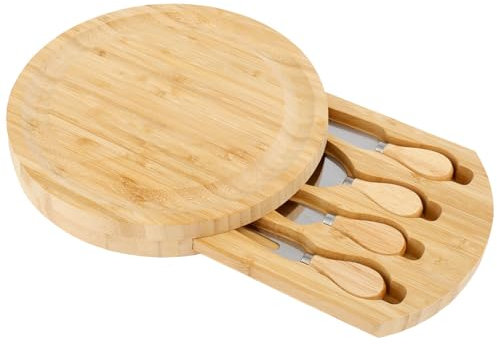 Deuson Tabla de pizza con cajones de madera de bambú, tabla de queso, ligera de larga duración, para entretener el Día de los Caídos