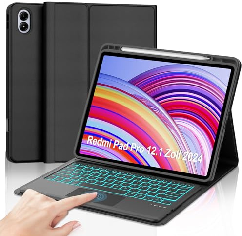 SENGBIRCH Teclado para Redmi Pad Pro 12,1 Pulgada - Funda Teclado para Redmi Pad Pro 2024, Touchpad Teclado Español Ñ Bluetooth Retroiluminación para Redmi Pad Pro 12,1 Pulgada 2024, Negro