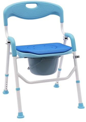 Duschstuhl für Senioren, Toilettenstuhl Höhenverstellbar 41-52cm, Toilettenstühle Klappbar mit 5L Bidet & Kissen, Nachtstuhl für Schlafzimmer, Krankenstation, Badezimmer