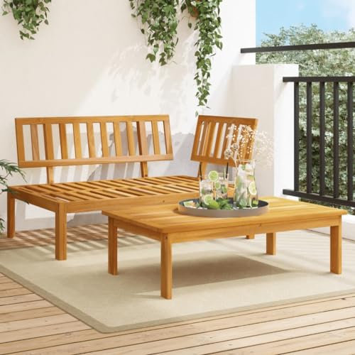 Willood 2-TLG. Garten-Sofagarnitur aus Paletten Massivholz Akazie,Terrasse Innenhof, Modular Gartensofa mit Kissen Latten-Design, Gartenmöbel, Braun Eckteil Tisch
