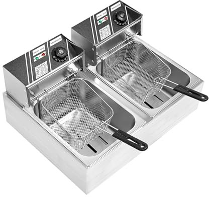 DSYOGX Friggitrice elettrica commerciale, 2 x 6L doppio cilindro friggitrice elettrica friggitrice con filtro a rete in acciaio inox Gastro zona fredda friggitrice per mense cucina