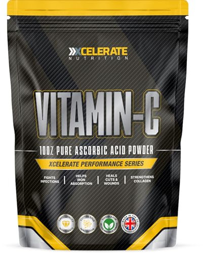 Vitamin C Powder, VIT C 1000mg Pure Ascorbic Acid High Strength, Non-GMO & Vegan, Immune Support Supplement, No Chemicals, Pharmaceutical Grade by Xcelerate Nutrition (500g, Unflavoured)