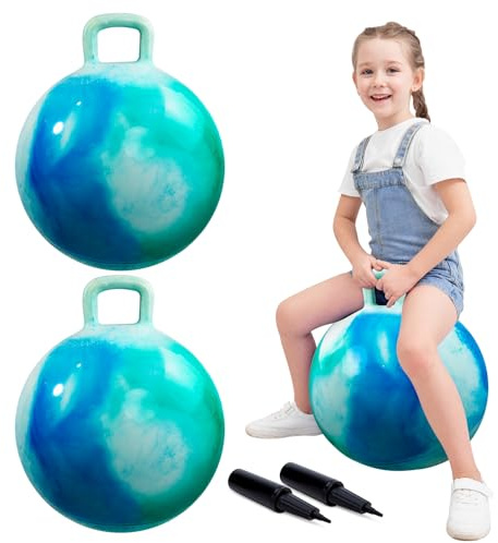 INPODAK 2Pack Space Hoppers for Kids Age 3-6 18inch Hopper Ball with Pump | Childs Space Hopper Kids Bouncy Hopper Jumping Ball with Handle Indoor Outdoor Garden Toys Boys Girls Christmas Easter Gifts
